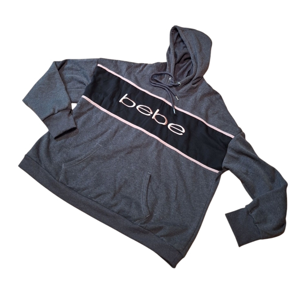 bebe Pullover Hooded Hoodie sweatshirt Ladies Plus Size 3X Gray & PINK Cozy